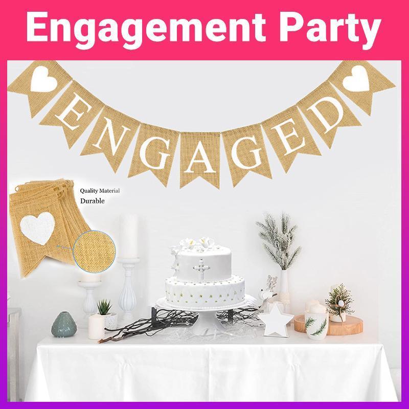 Engaged Burlap Banner Rustic Hessian Bunting Engagement Party Decor V528-ENGAGEMENTPARTY-785420