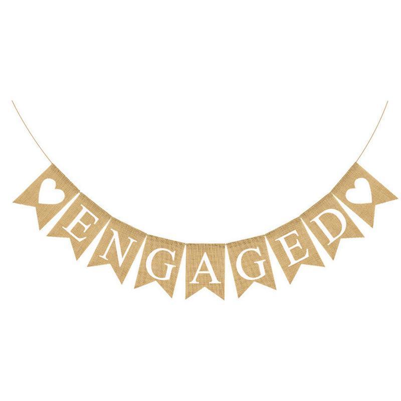 Engaged Burlap Banner Rustic Hessian Bunting Engagement Party Decor V528-ENGAGEMENTPARTY-785420