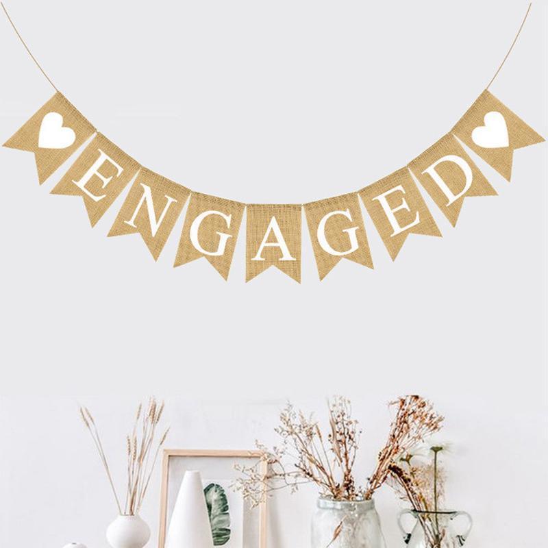 Engaged Burlap Banner Rustic Hessian Bunting Engagement Party Decor V528-ENGAGEMENTPARTY-785420