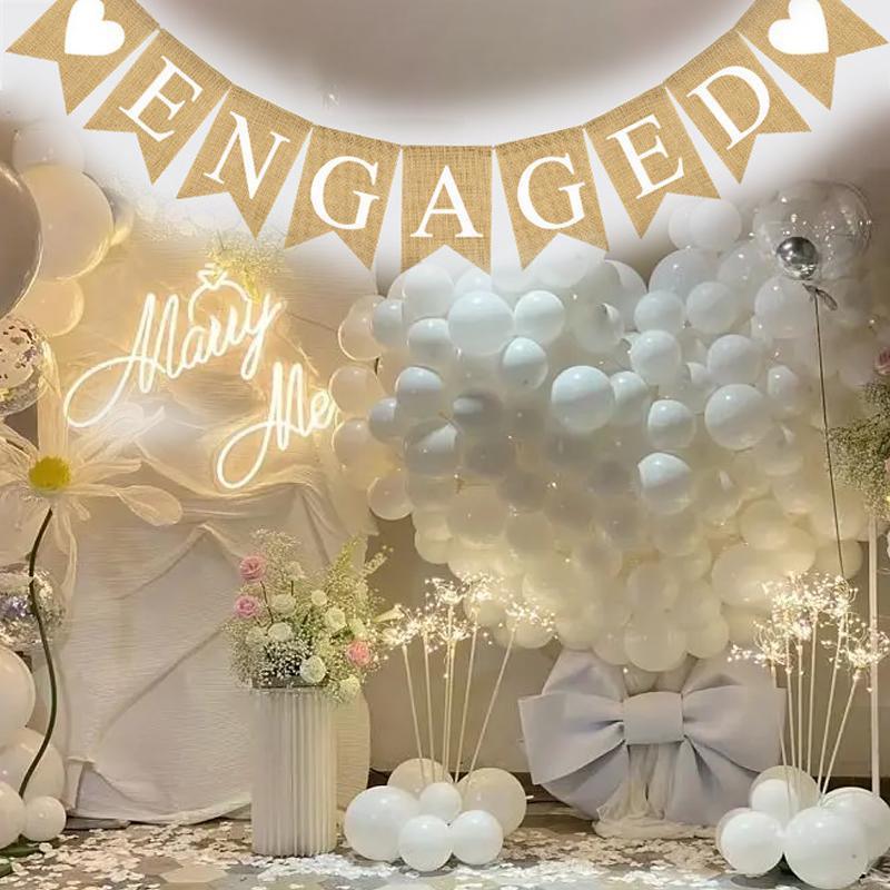 Engaged Burlap Banner Rustic Hessian Bunting Engagement Party Decor V528-ENGAGEMENTPARTY-785420