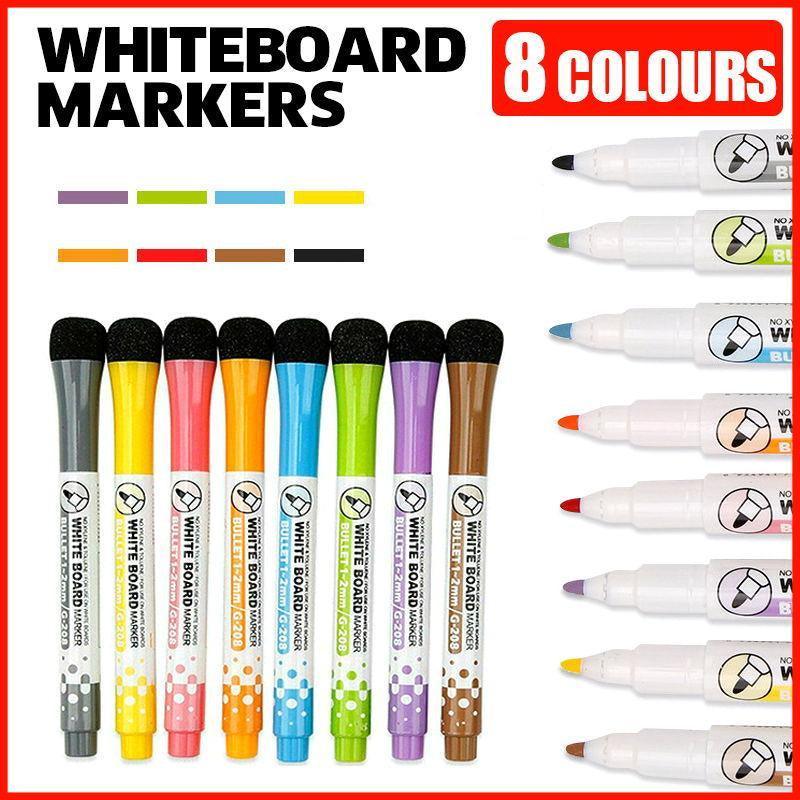 8 Colours Dry Erase Whiteboard Markers Set with Built-in Eraser Tips V528-ERASABLEMARKERS-273810