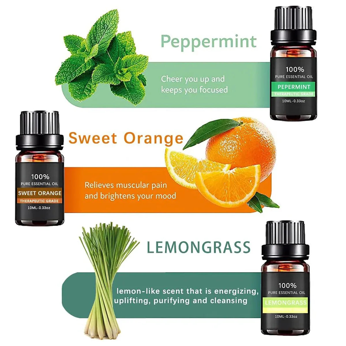 Essential Oil Set 6 Bottles Plant Aromatherapy Oils Natural Scent for Diffuser V528-ESSENTIAL-OILS-6PCS-530006