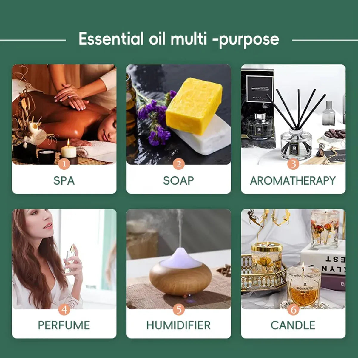 Essential Oil Set 6 Bottles Plant Aromatherapy Oils Natural Scent for Diffuser V528-ESSENTIAL-OILS-6PCS-530006