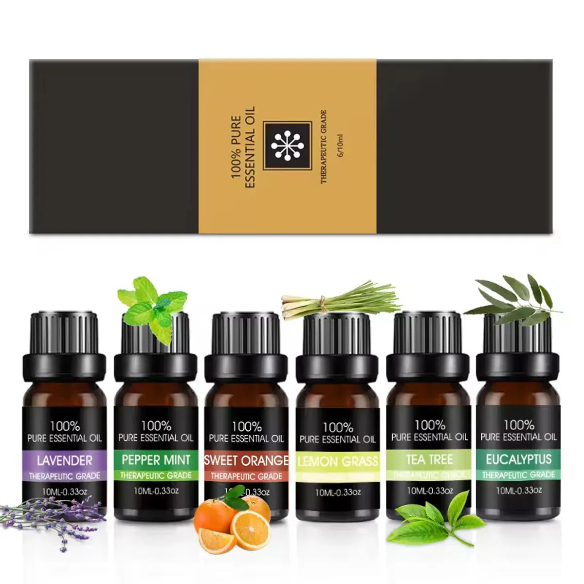 Essential Oil Set 6 Bottles Plant Aromatherapy Oils Natural Scent for Diffuser V528-ESSENTIAL-OILS-6PCS-530006