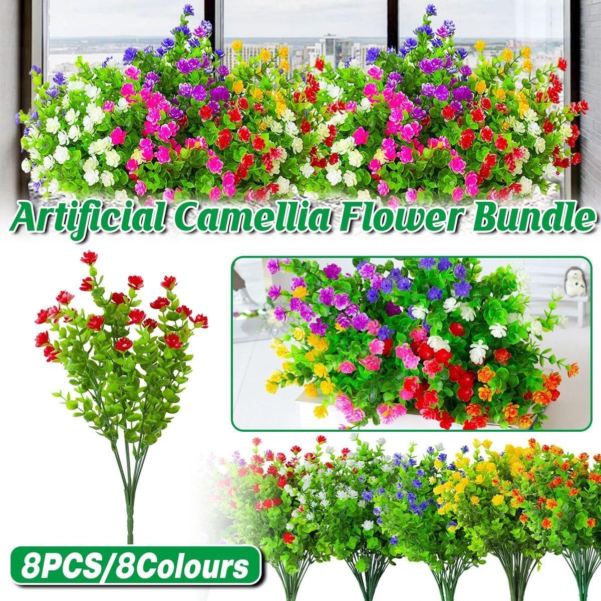 8pcs Artificial Camellia Flowers Realistic Silk Floral Decoration for Home Decor V528-EUCALYPTUS-8PCS-644594
