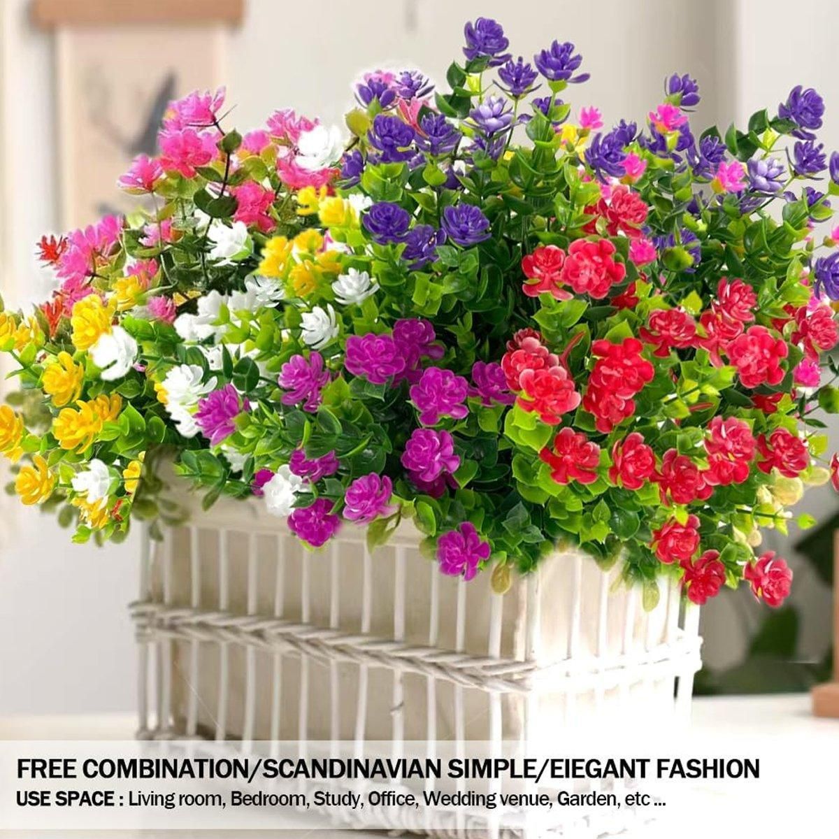 8pcs Artificial Camellia Flowers Realistic Silk Floral Decoration for Home Decor V528-EUCALYPTUS-8PCS-644594