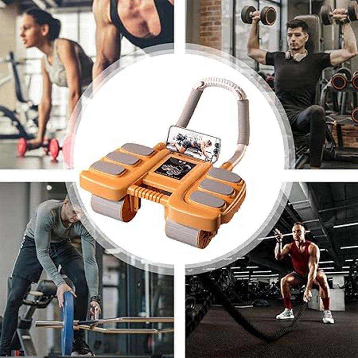 Four Wheel Abdominal Exercise Roller Elbow Support for Core Strength Training - Black V528-EXERCISE-4-BLACK-729890