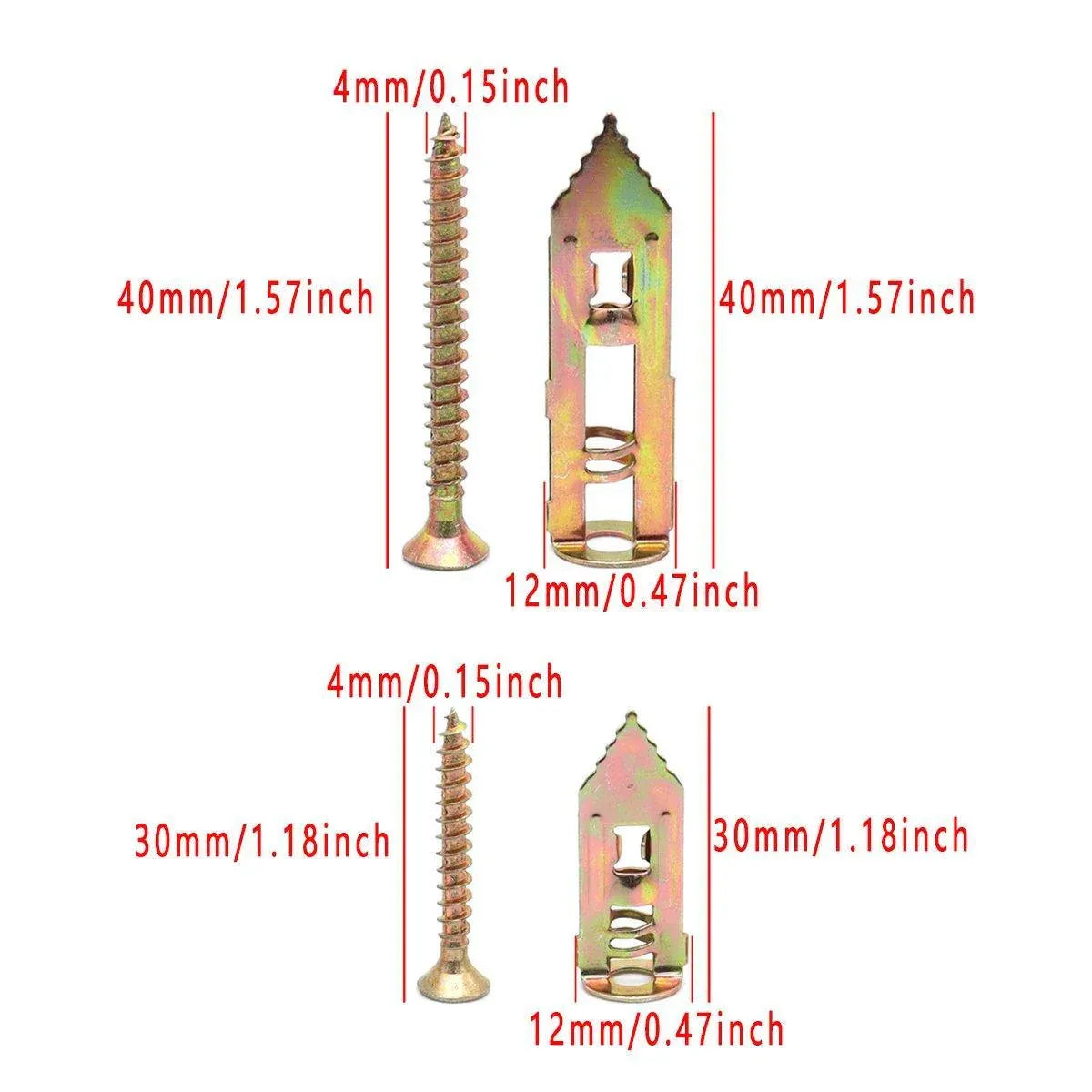 100PCS Self-Drilling Anchors Screws Percussion Expansion Kit -12x30mm/12x40mm - 12x30mm