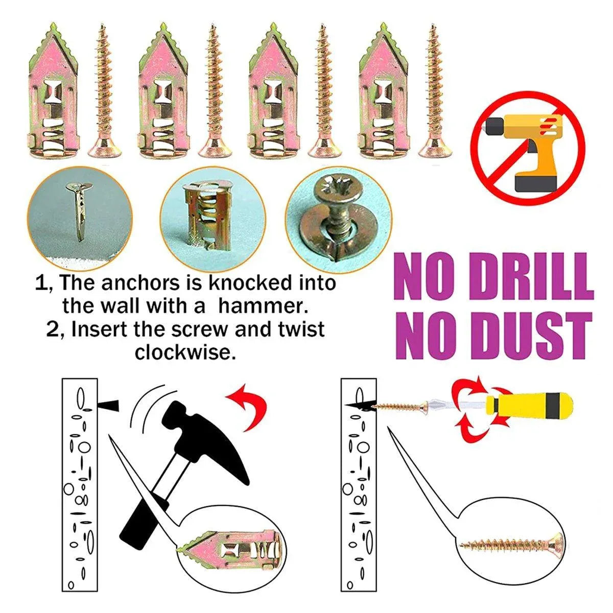 100PCS Self-Drilling Anchors Screws Percussion Expansion Kit -12x30mm/12x40mm - 12x30mm V528-EXPANSION-NAIL-100PCS-12-30-289094