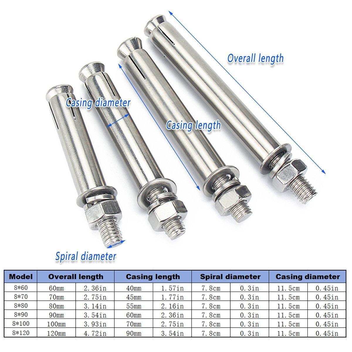 M8 Stainless Steel Expansion Anchor Bolts Heavy Duty Hex Head Screws - M8*80 V528-EXPANSION-SCREW-5PCS-8-80-632522