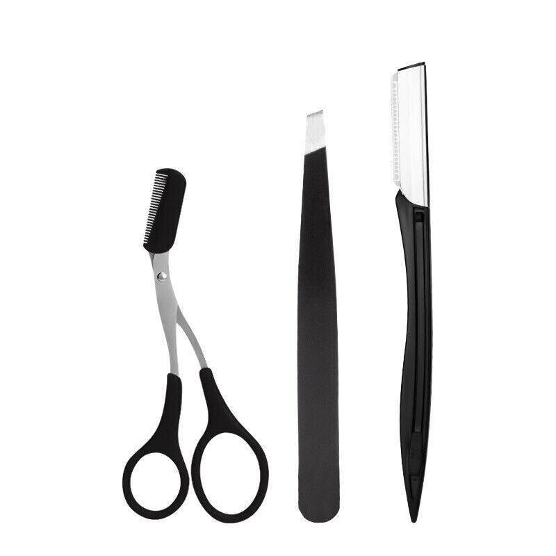3Pcs/Set Eyebrow Trimming Eyelash Brush Folding Tweezers Portable Makeup Tools V528-EYEBROWRAZOR-3PCS-524964