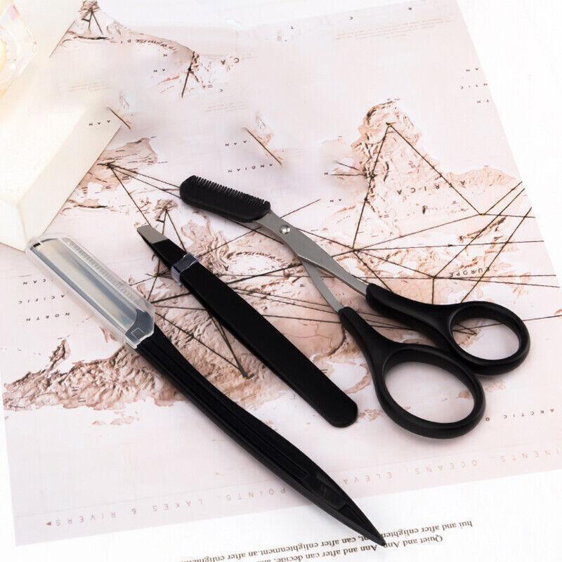 3Pcs/Set Eyebrow Trimming Eyelash Brush Folding Tweezers Portable Makeup Tools V528-EYEBROWRAZOR-3PCS-524964