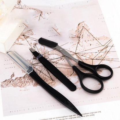 3Pcs/Set Eyebrow Trimming Eyelash Brush Folding Tweezers Portable Makeup Tools V528-EYEBROWRAZOR-3PCS-524964