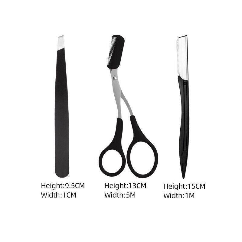 3Pcs/Set Eyebrow Trimming Eyelash Brush Folding Tweezers Portable Makeup Tools V528-EYEBROWRAZOR-3PCS-524964