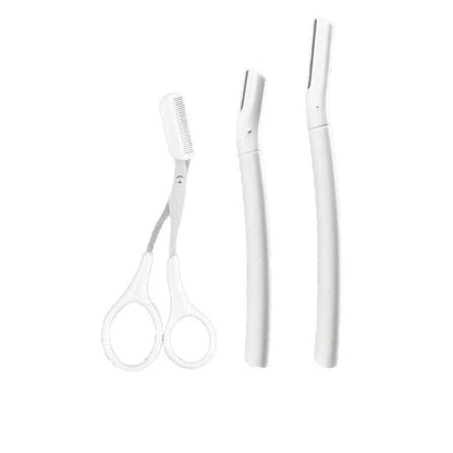 3Pcs Eyebrow Razor Set Facial Trimmer Shaver Blade Hair Remover Beauty Tool - White+Clear Eyebrow V528-EYEBROWRAZORSCISSOR-372142