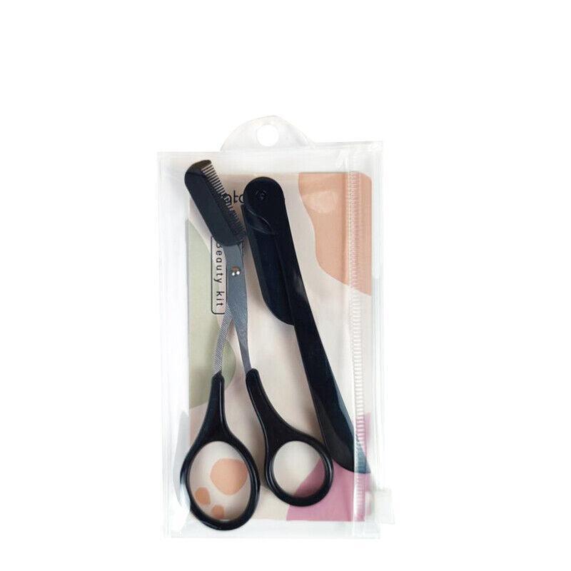 Eyebrow Scissors with Comb Stainless Steel Makeup Trimmer Beauty Tool 3 Colours - Black (Eyebrow Razor + V528-EYEBROWRAZORSCISSOR-BLACK-727662