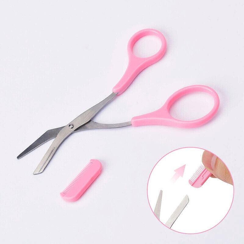 Eyebrow Scissors with Comb Stainless Steel Makeup Trimmer Beauty Tool 3 Colours - Pink (Eyebrow Razor + V528-EYEBROWRAZORSCISSOR-PINK-708900