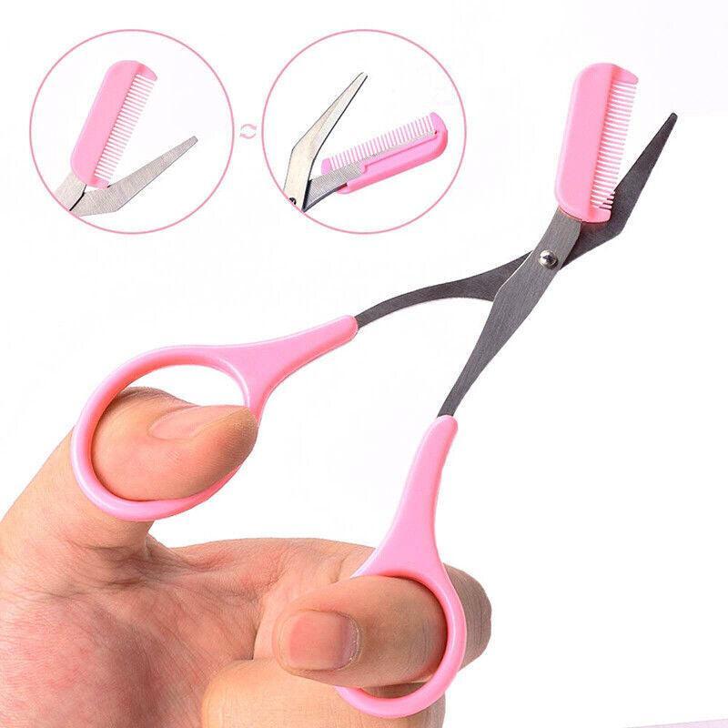 Eyebrow Scissors with Comb Stainless Steel Makeup Trimmer Beauty Tool 3 Colours - Pink (Eyebrow Razor + V528-EYEBROWRAZORSCISSOR-PINK-708900