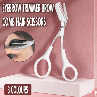 Eyebrow Scissors with Comb Stainless Steel Makeup Trimmer Beauty Tool 3 Colours - White (Eyebrow Razor + V528-EYEBROWRAZORSCISSOR-WHITE-325150