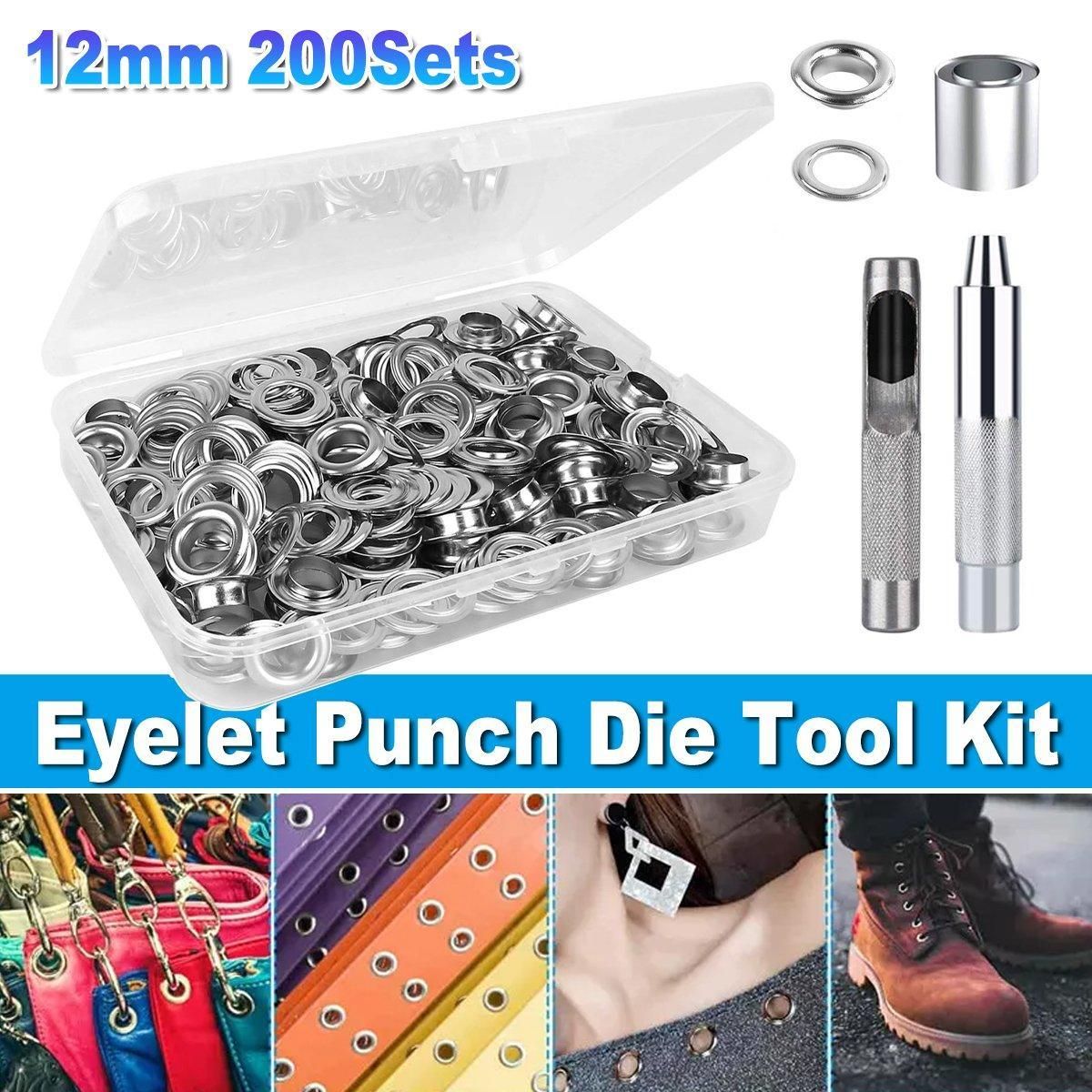 200 Sets 12mm Copper Metal Eyelet Grommet Tent Tarp Tool Tarpaulin Installation V528-EYELET-BUTTON-200PCS-748615