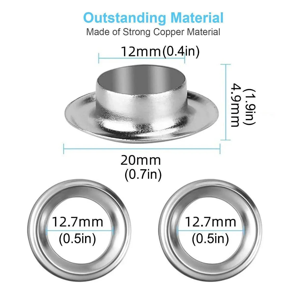 200 Sets 12mm Copper Metal Eyelet Grommet Tent Tarp Tool Tarpaulin Installation V528-EYELET-BUTTON-200PCS-748615