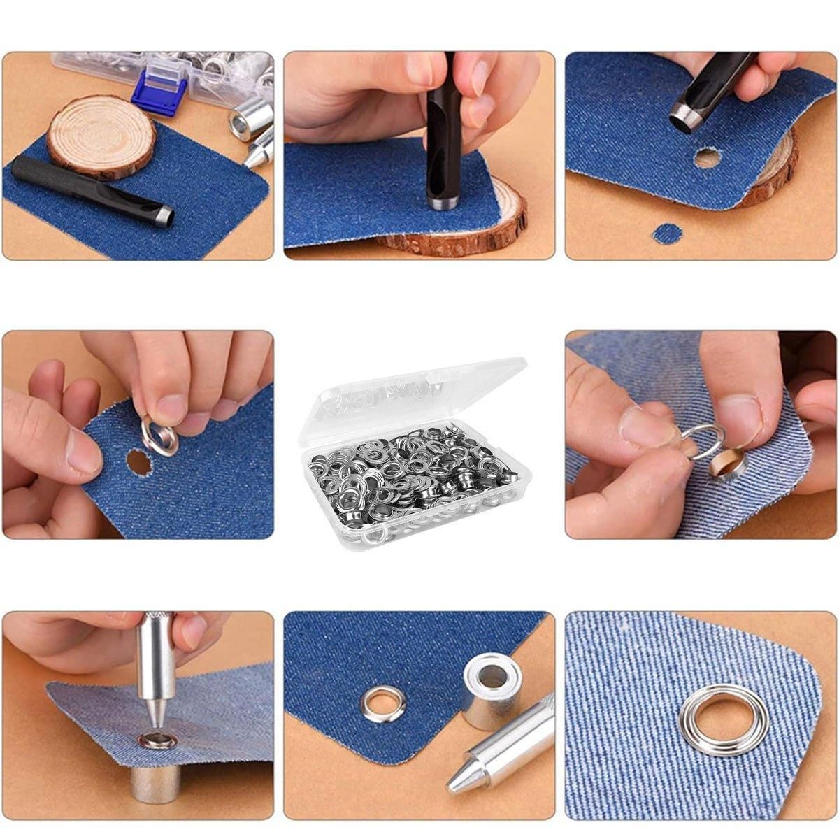 200 Sets 12mm Copper Metal Eyelet Grommet Tent Tarp Tool Tarpaulin Installation V528-EYELET-BUTTON-200PCS-748615