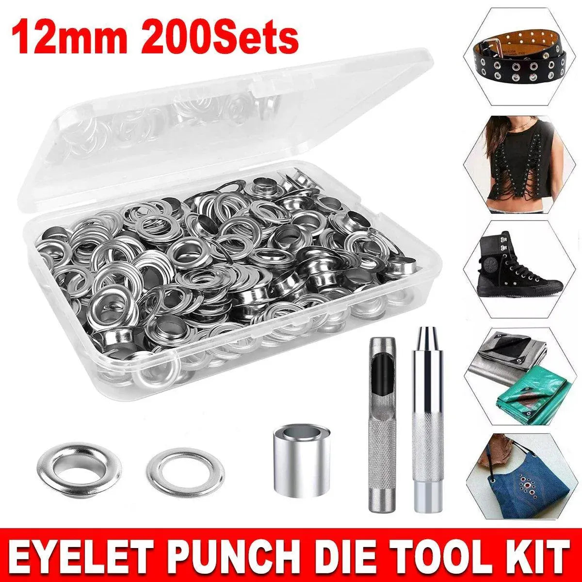200 Sets 12mm Copper Metal Eyelet Grommet Tent Tarp Tool Tarpaulin Installation V528-EYELET-BUTTON-200PCS-748615