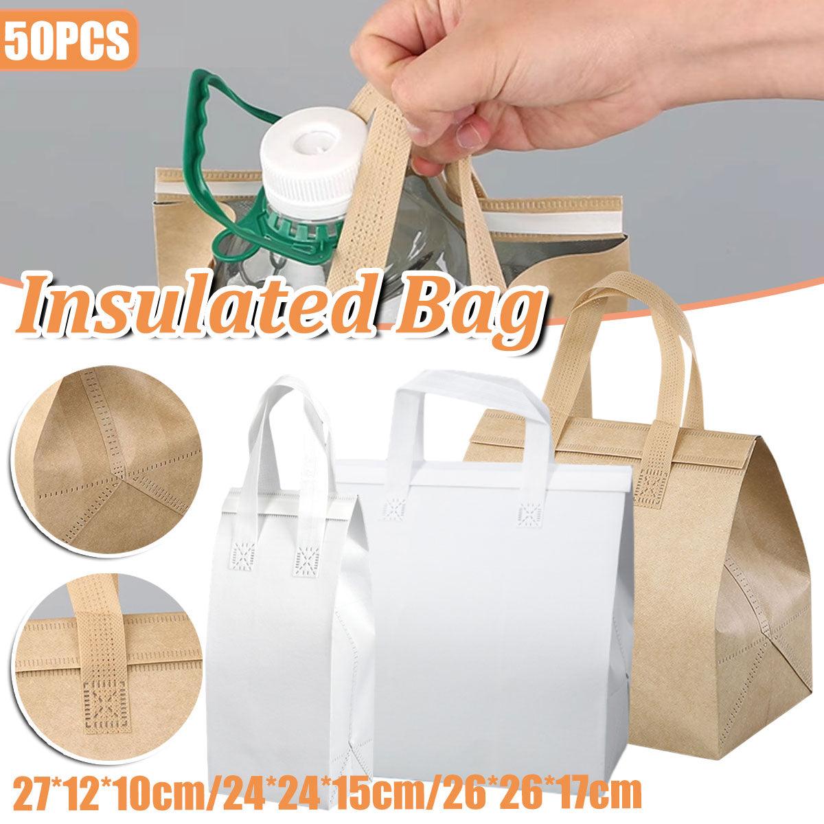 50pcs Thermal Insulation Packing Bag Non Woven Milk Tea Cake Food Storage Bag - Kraft-24x24x15cm V528-FABRIC-BAG-50PCS-KRAFT-753786