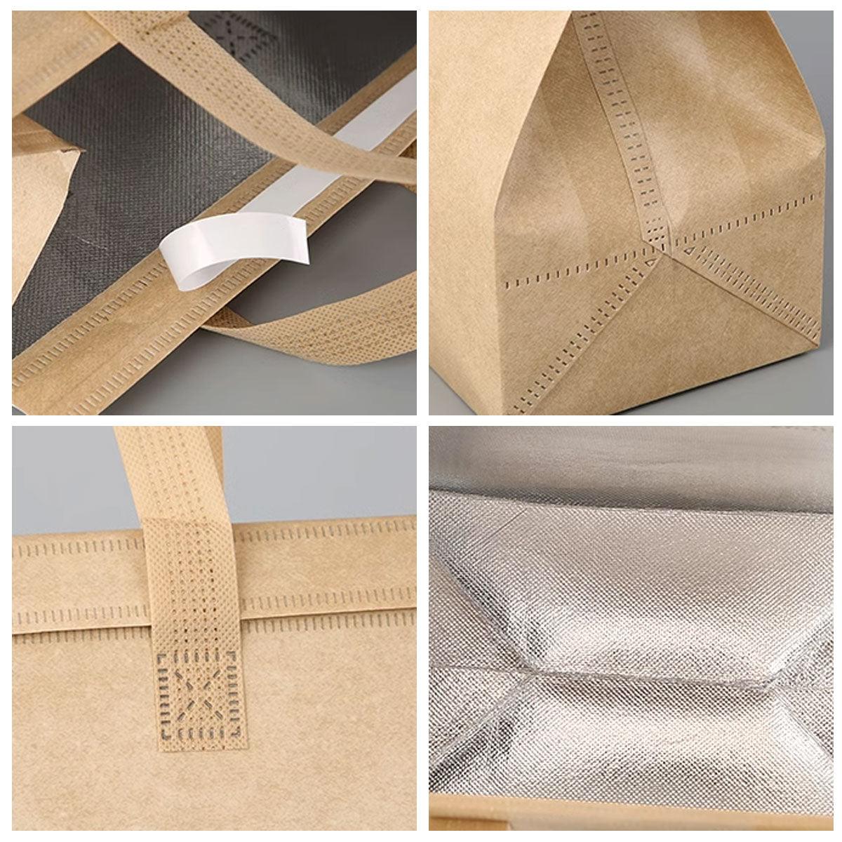 50pcs Thermal Insulation Packing Bag Non Woven Milk Tea Cake Food Storage Bag - Kraft-24x24x15cm V528-FABRIC-BAG-50PCS-KRAFT-753786