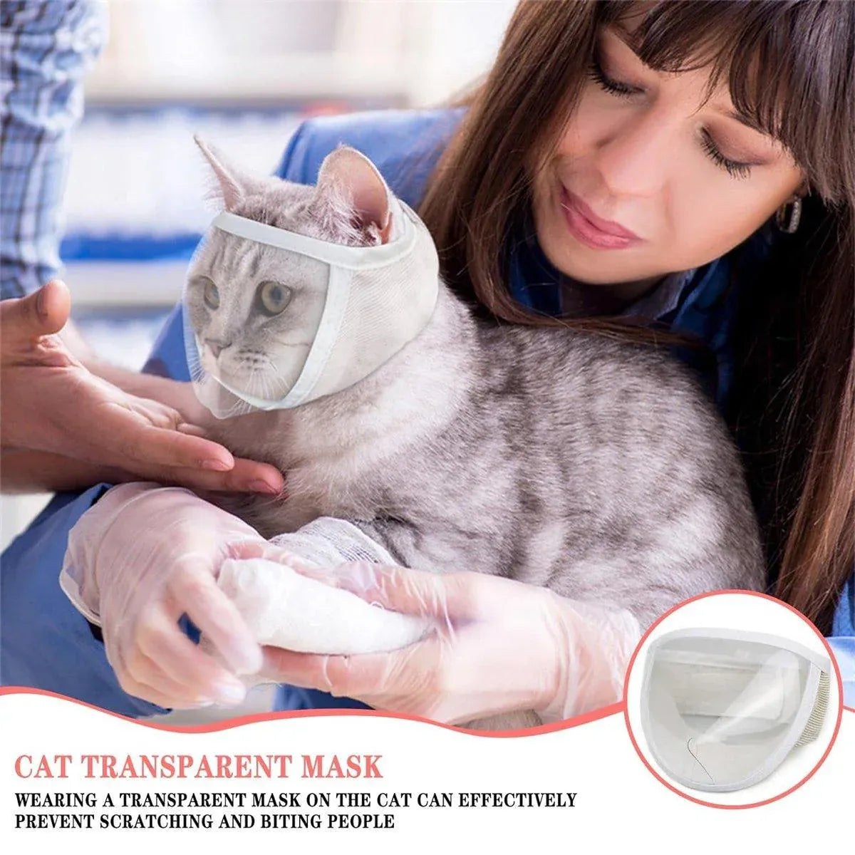Breathable Pet Headgear Clear Cat Dog Mask Anti Bite Scratch Protective Gear - M V528-FACE-MASK-M-983569