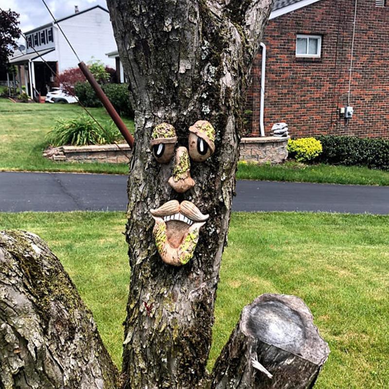 Old Man Tree Hugger Garden Peeker Yard Outdoor Sculpture Whimsical Face Decor - B V528-FACEDECORATION-B-737223