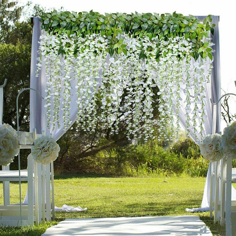 12X Artificial Silk Fake Flower Garland Vine Wisteria Leaf Hanging Wedding Decor - Purple V528-FAKEFLOWER-PURPLE-12PCS-945692