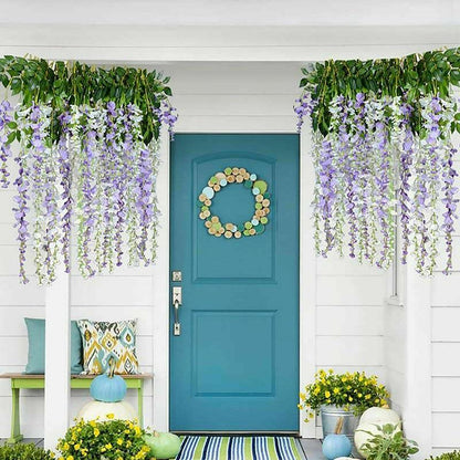 12X Artificial Silk Fake Flower Garland Vine Wisteria Leaf Hanging Wedding Decor - Purple V528-FAKEFLOWER-PURPLE-12PCS-945692