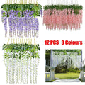 12X Artificial Silk Fake Flower Garland Vine Wisteria Leaf Hanging Wedding Decor - White V528-FAKEFLOWER-WHITE-12PCS-462362