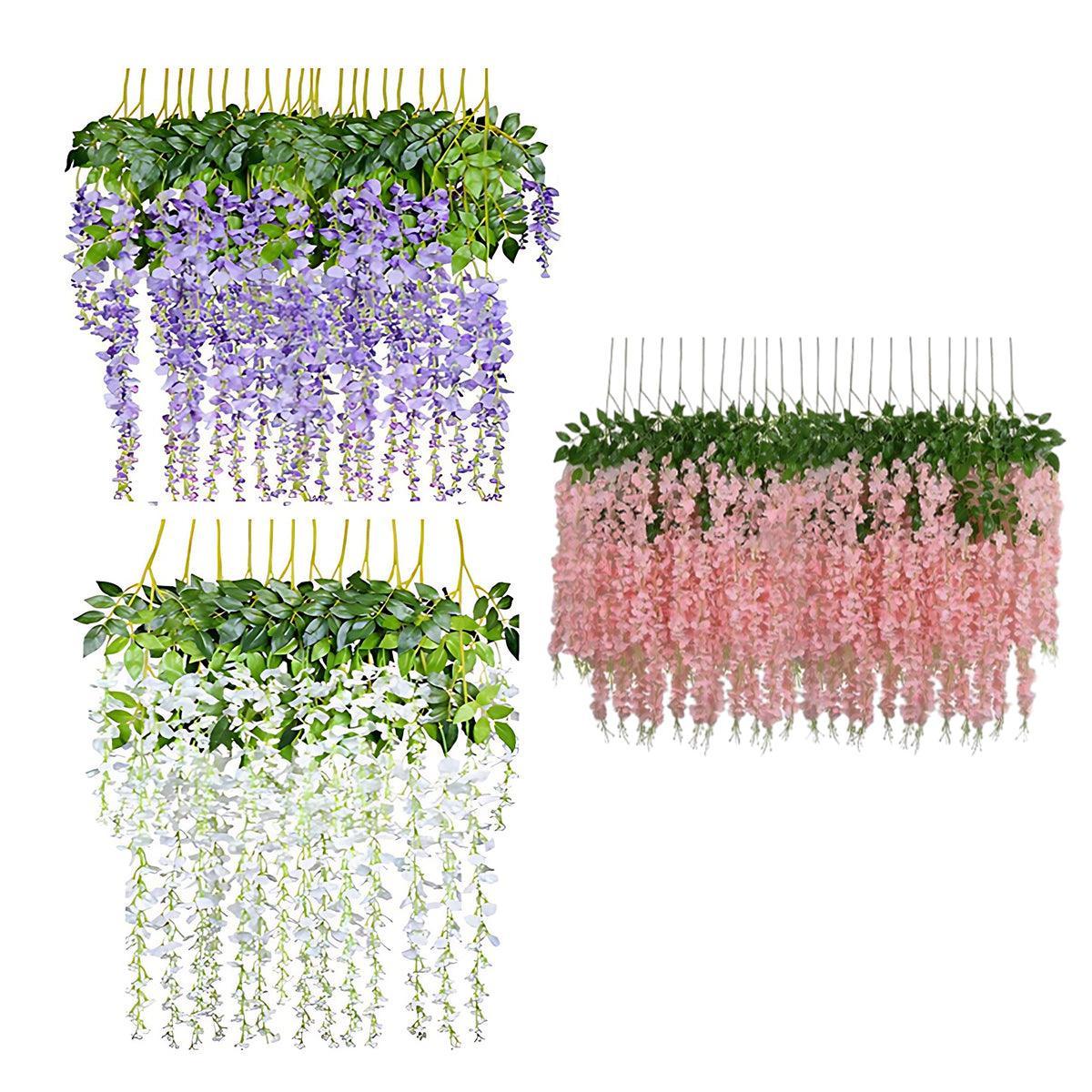 12X Artificial Silk Fake Flower Garland Vine Wisteria Leaf Hanging Wedding Decor - White V528-FAKEFLOWER-WHITE-12PCS-462362
