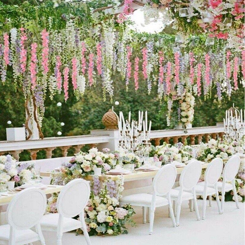 12X Artificial Silk Fake Flower Garland Vine Wisteria Leaf Hanging Wedding Decor - White V528-FAKEFLOWER-WHITE-12PCS-462362