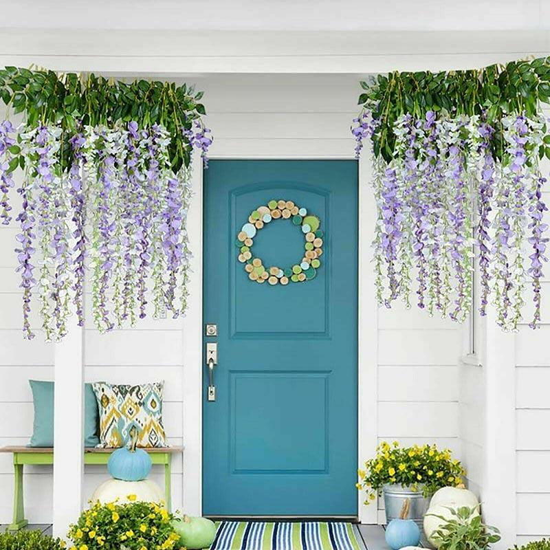 12X Artificial Silk Fake Flower Garland Vine Wisteria Leaf Hanging Wedding Decor - White V528-FAKEFLOWER-WHITE-12PCS-462362