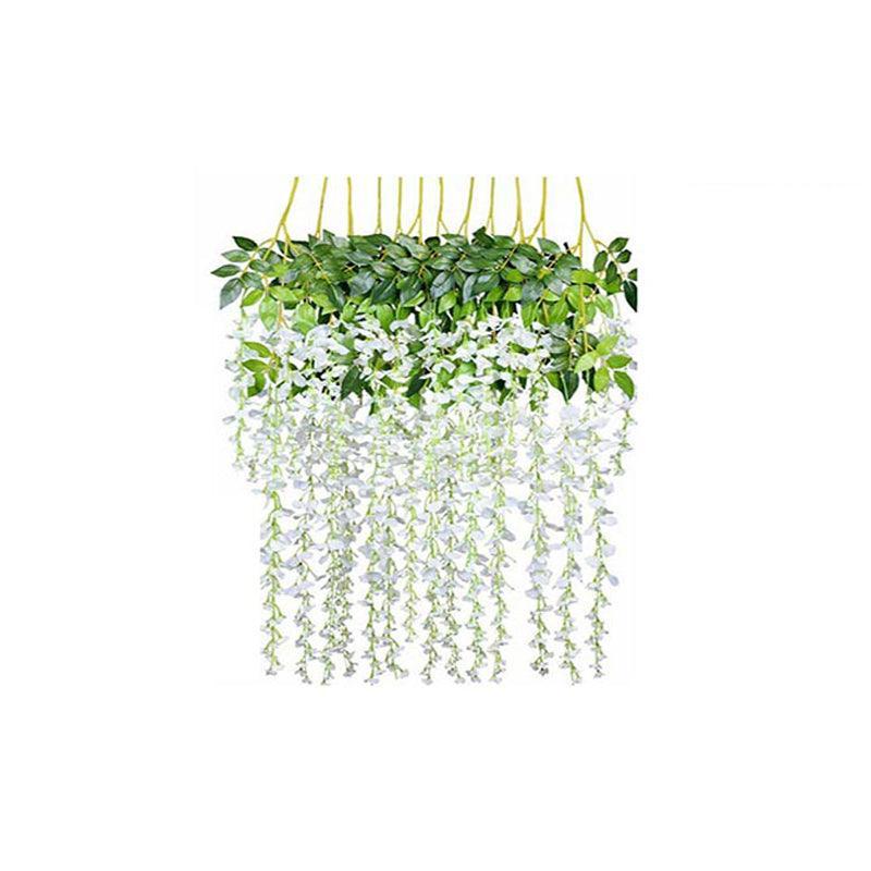 12X Artificial Silk Fake Flower Garland Vine Wisteria Leaf Hanging Wedding Decor - White V528-FAKEFLOWER-WHITE-12PCS-462362