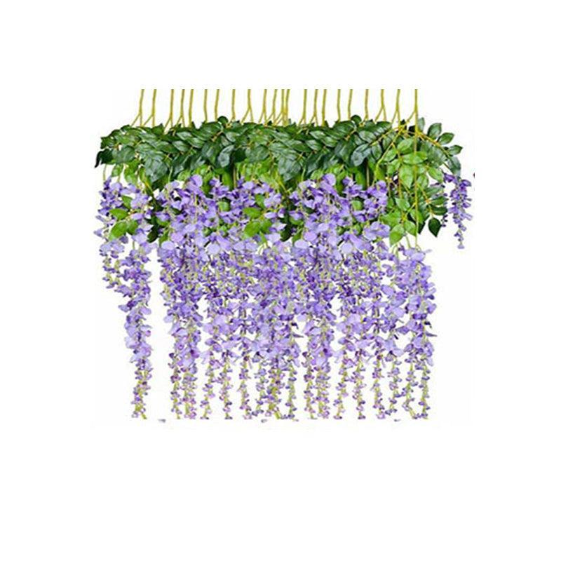 12X Artificial Silk Fake Flower Garland Vine Wisteria Leaf Hanging Wedding Decor - White V528-FAKEFLOWER-WHITE-12PCS-462362