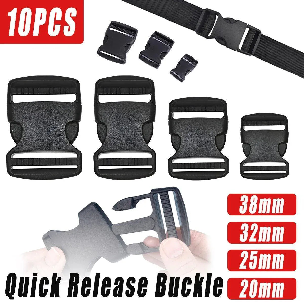 10pcs Black Plastic Buckle Clips for School Bag Backpack Strap Multifunctional - 38mm V528-FASTRNER-38MM-10PCS-608120