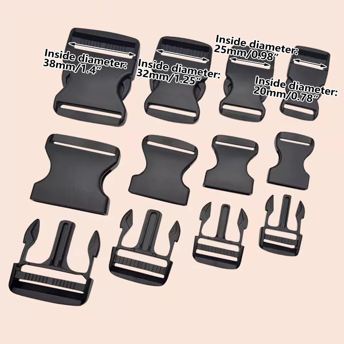 10pcs Black Plastic Buckle Clips for School Bag Backpack Strap Multifunctional - 38mm V528-FASTRNER-38MM-10PCS-608120