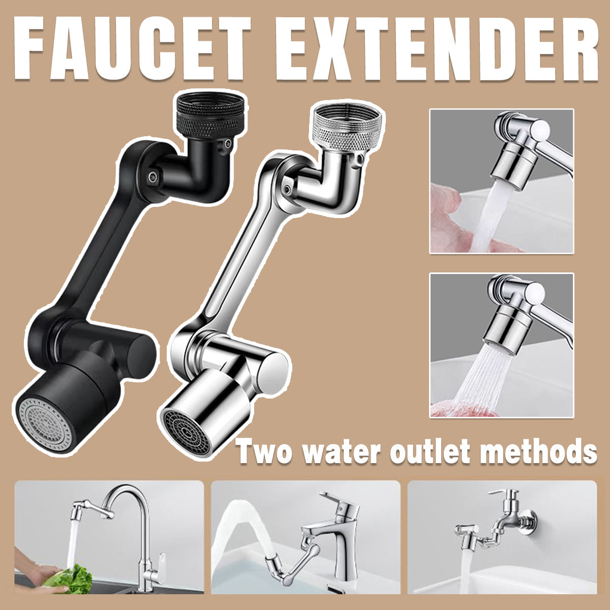 Multifunction Mechanical Arm Faucet Extender Rotatable Sink Tap Adapter Joint - Black V528-FAUCET-EXTENDER-BLACK-113667