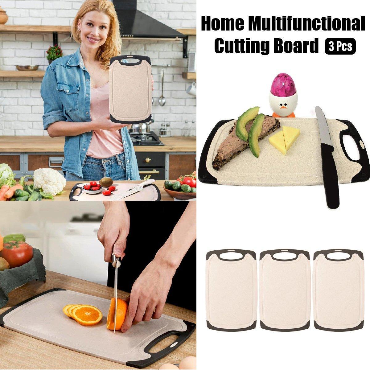 3PCS Wheat Straw Cutting Board Kitchen Chopping Board for Vegetables Meat Fruit V528-FDA-BEIGE-3PCS-711607
