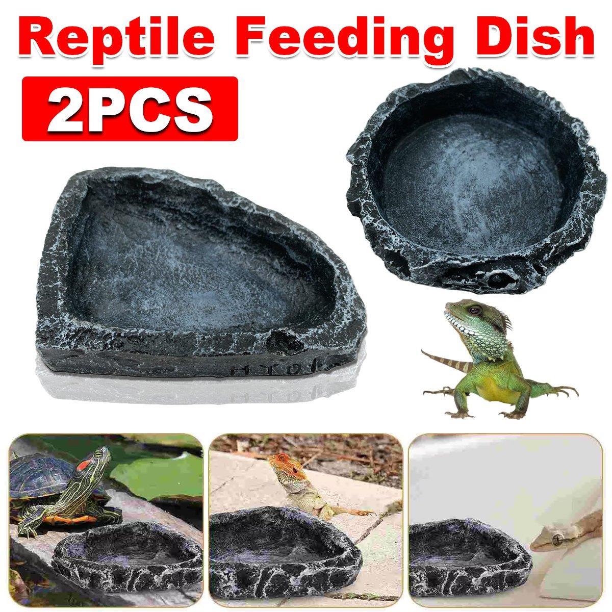 2 Pack Reptile Water Dish Food Bowl Rock Worm Feeder for Leopard Gecko Lizard V528-FEEDER-2PCS-774125