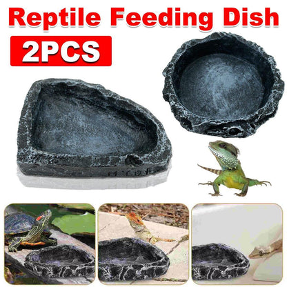 2 Pack Reptile Water Dish Food Bowl Rock Worm Feeder for Leopard Gecko Lizard V528-FEEDER-2PCS-774125