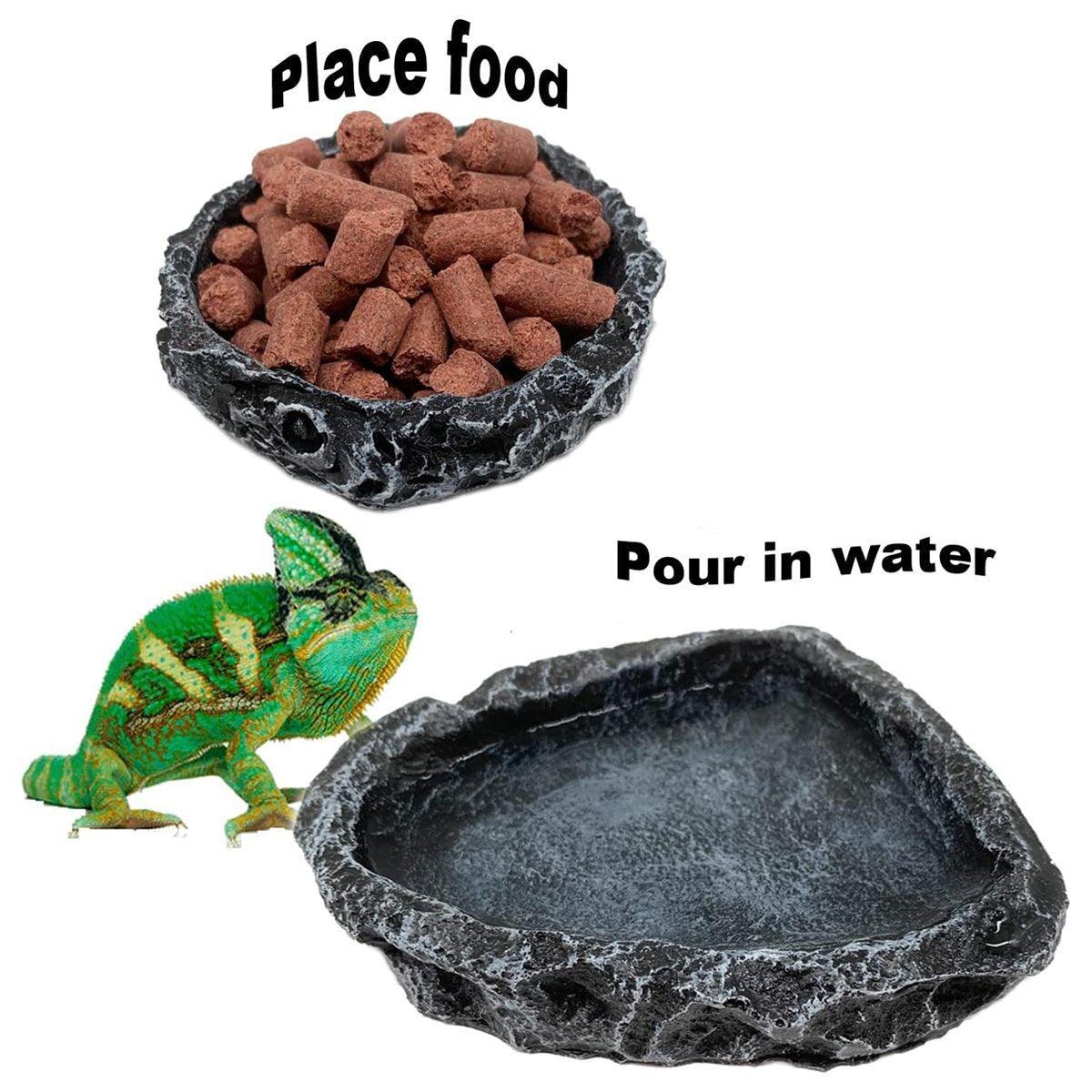 2 Pack Reptile Water Dish Food Bowl Rock Worm Feeder for Leopard Gecko Lizard V528-FEEDER-2PCS-774125