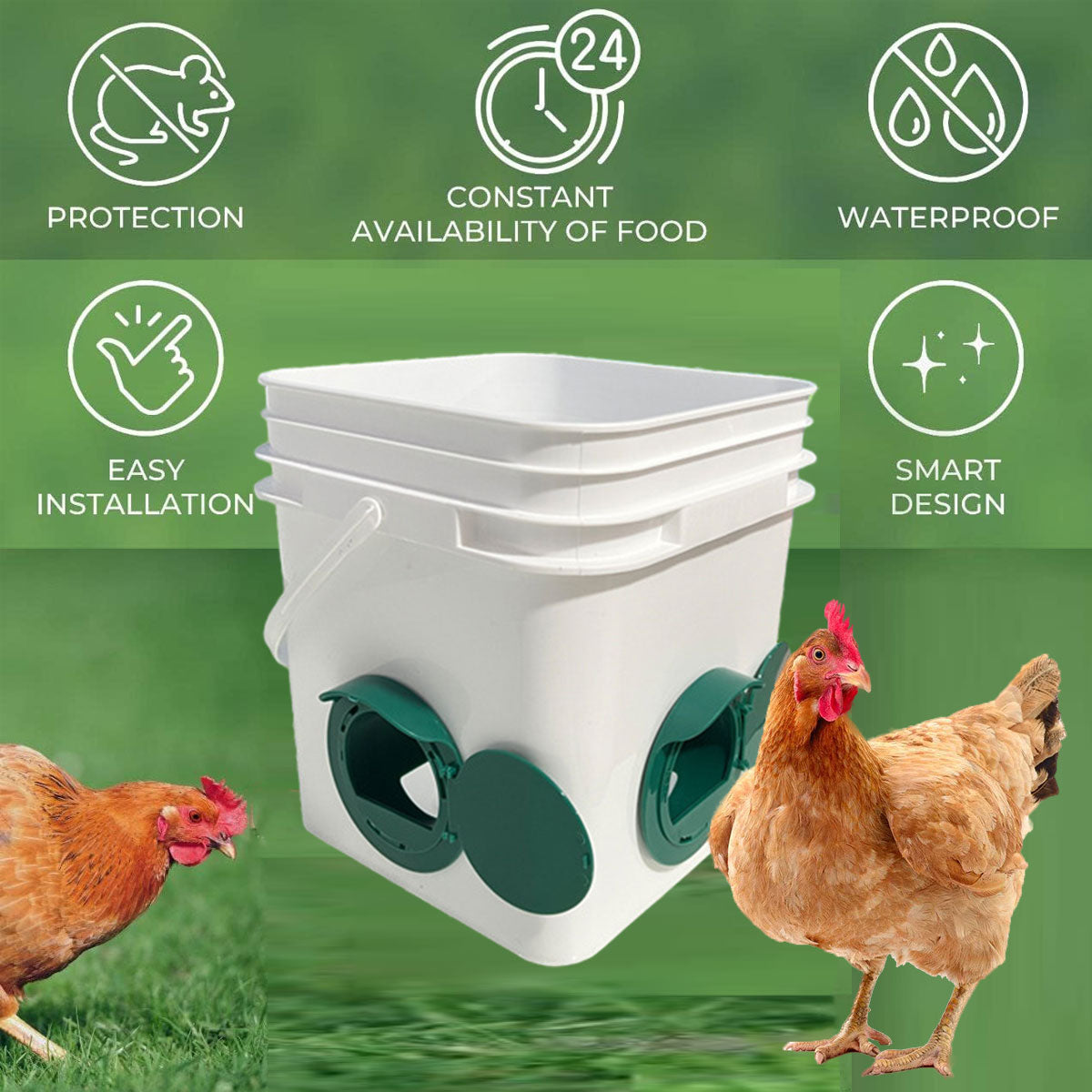 5PCS Automatic Chicken Feeder Poultry Feeding Cup Trough Drinker Set Hen Coop V528-FEEDER-5PCS-521777