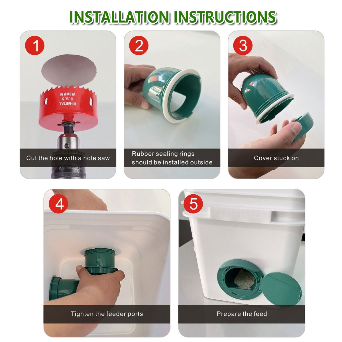 5PCS Automatic Chicken Feeder Poultry Feeding Cup Trough Drinker Set Hen Coop V528-FEEDER-5PCS-521777