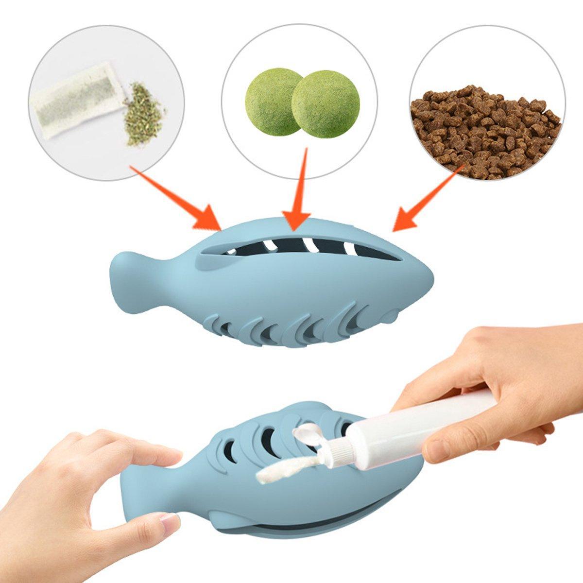 Interactive Cat Toys Fish Leaky Food Dispenser Fun Pet Play Chew Toy Durable - Blue V528-FEEDER-BLUE-281364