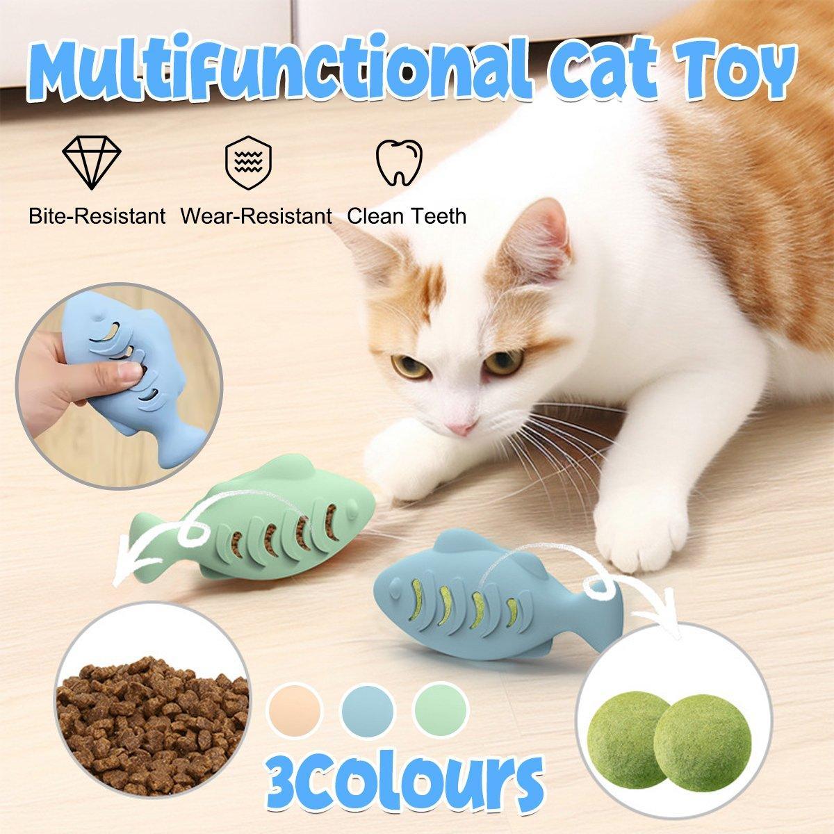 Interactive Cat Toys Fish Leaky Food Dispenser Fun Pet Play Chew Toy Durable - Green V528-FEEDER-GREEN-324140